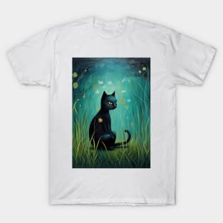 Black Cat Among Flowers T-Shirt